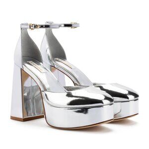 Larroude Silver Platform Shoes